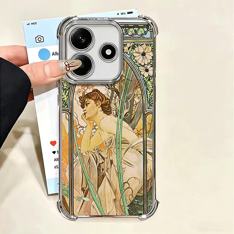 Винтажный чехол для телефона с покрытием Альфонса Мухи Primavera для Xiaomi Poco X5 X6 X7 X8 Pro Max F8 Ultra F7 M8 M7 M5S Redmi 15C 15 14C 13C
