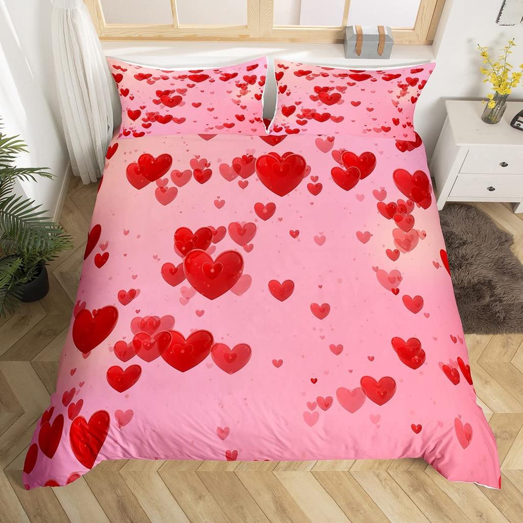 Love Comforter Set Queen King Full Size Heart Shaped Bedding Sets Full for Teen Girls Women Men Boys 3 Piece with 2 Pillow Shams