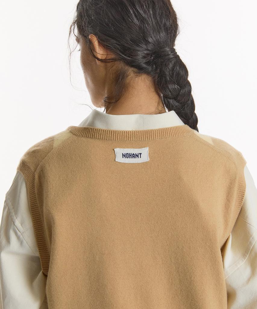 NOHANT Cashmere Blended Argyle Vest Beige