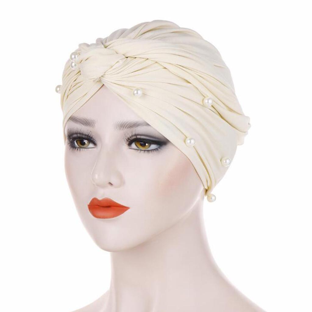 Женская индийская шляпа с жемчугом и бисером, мусульманская кепка с рюшами и химиотерапевтическим тюрбаном