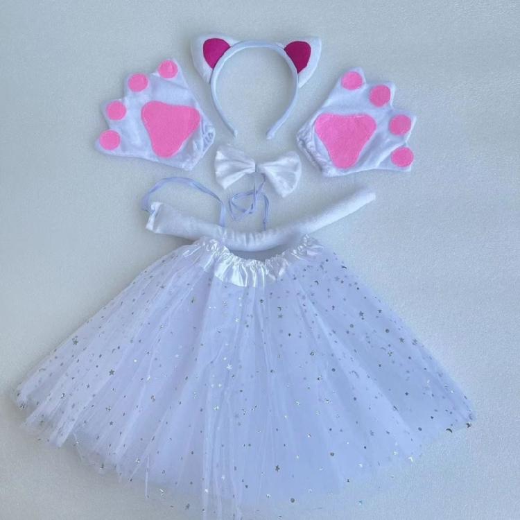 Костюм кошки с повязкой на голову, хвостом, галстуком-бабочкой, перчаткой, юбкой, наряд для переодевания на Хэллоуин для ребенка, женщины, девочки, Рождество