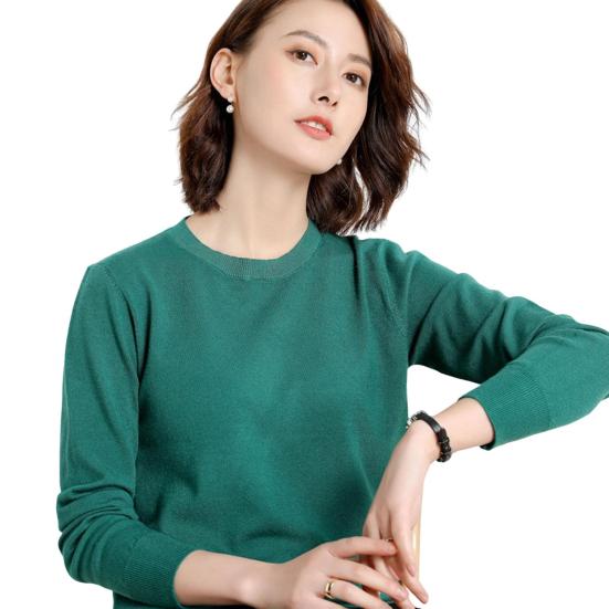 Женские зимние топы, однотонные, с круглым вырезом, с длинным рукавом, свитер, свободный