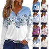 Женская модная повседневная футболка с v-образным вырезом и длинным рукавом с принтом, топ на пуговицах