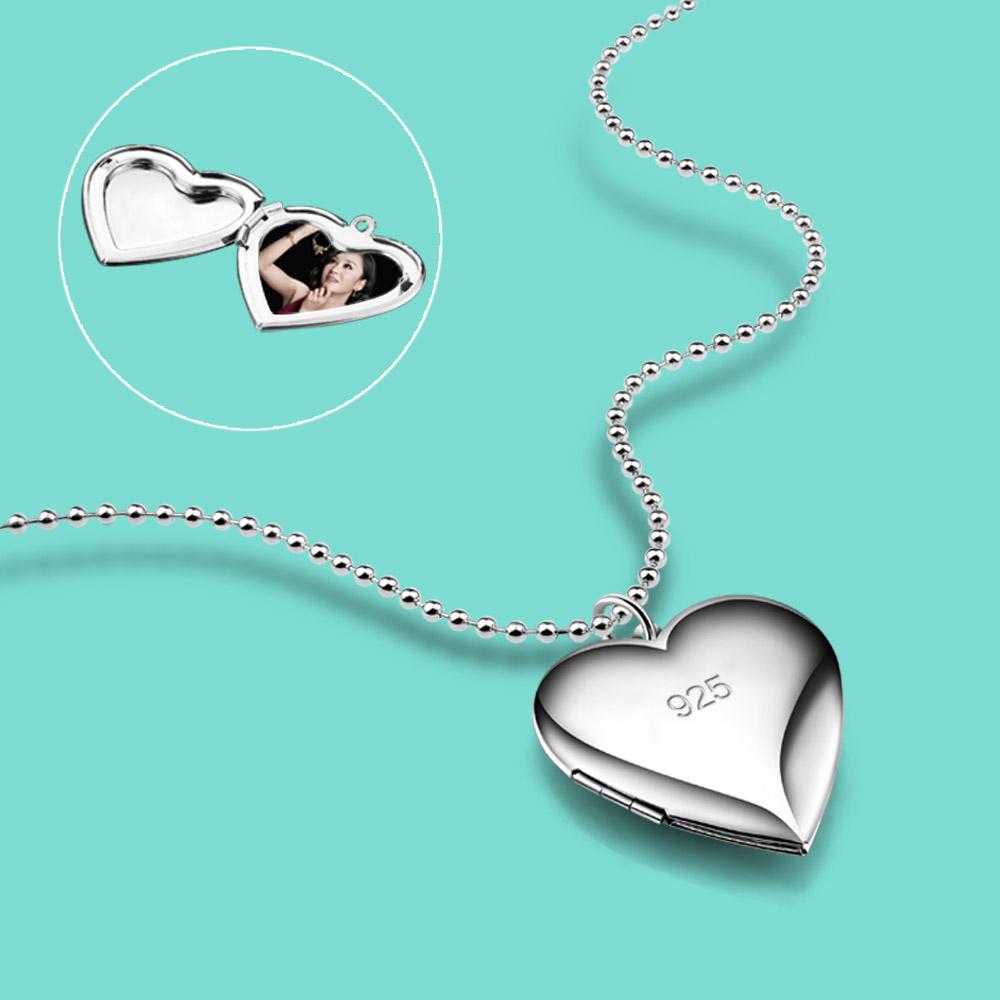 New Women's 925 Sterling Silver Necklace Classic Heart Photo Box Pendant Customizable Photo Anniversary Jewelry Gift Bijoux