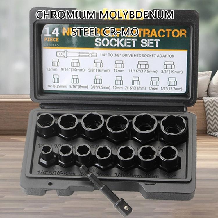 14Pcs Bolt Extractor Set Bolt & Nut Remover Stripped Lug Remover Extraction Socket Set for Removing Damaged