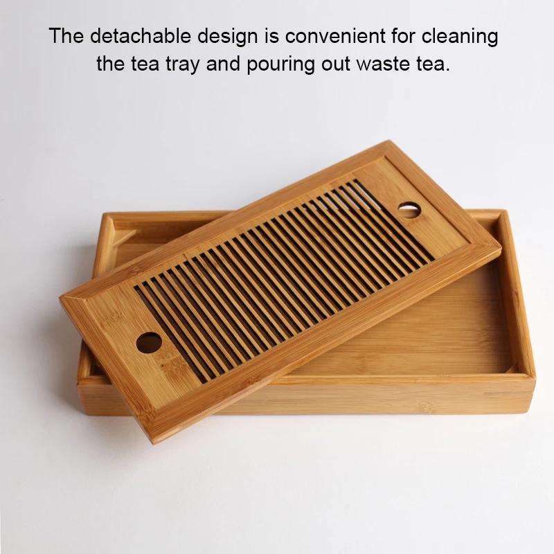 Wood Tea Tray Water Drain Chinese Table Drawer Holder Household Teaware Bamboo Board Accessories for Teahouse Home