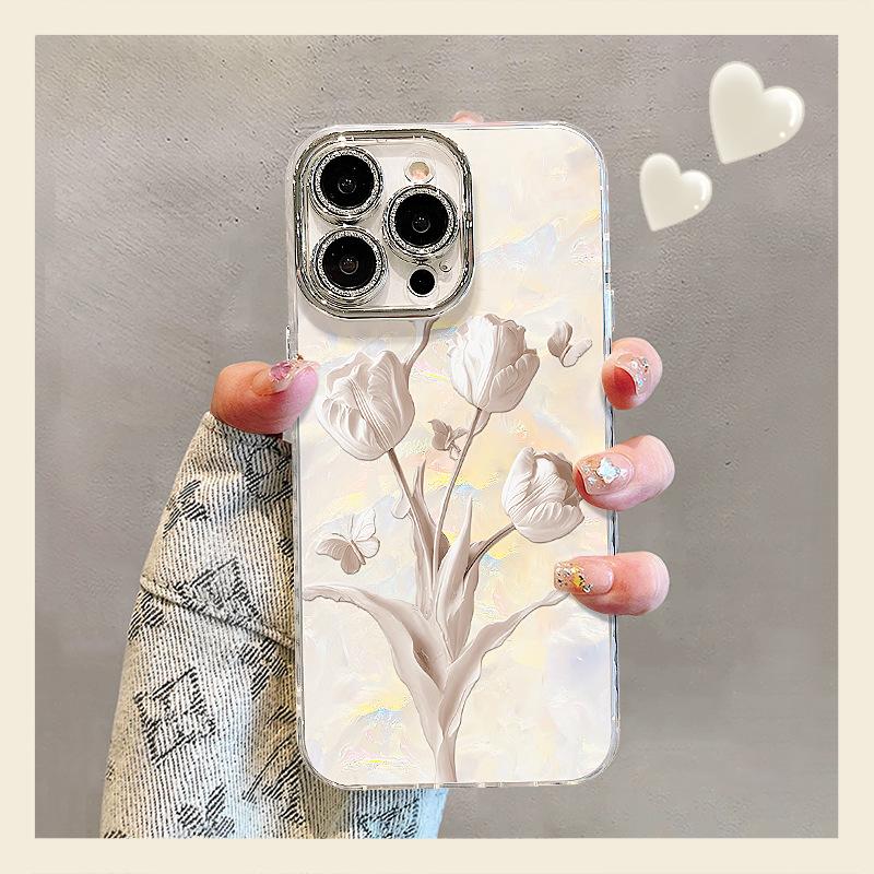 Бабочка Тюльпан Подходит для чехла мобильного телефона Apple 17promax iphone16 легкая роскошь премиум 15 полноэкранная защитная пленка для объектива