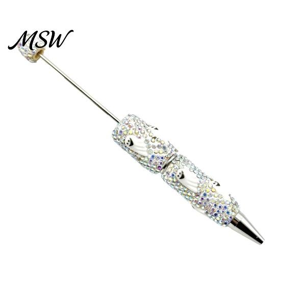 Halloween Office Supplies Rhinestone Beadable Pen, Glitter Plastic Beaded Pumpkin Ghost Skull Decorative Desk Pen Gel Ink for DIY Craft Making, School