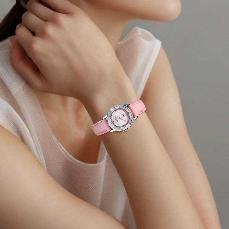 Casio СТАНДАРТНАЯ серия 50 метров водонепроницаемость кварцевый механизм кожаный ремешок японские и корейские часы 26 мм женские часы розовый циферблат LTP-1391L-4A2