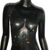 Women's Fishnet Rhinestone Crop Top Summer Sexy Mesh High Elastic Black White Shirt Net See Through Rave Diamond Tank Top