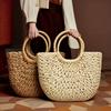 1pc Handwoven Straw Tote Bag - Large, Round Handle, Natural Rattan Design, Perfect for Summer Beach & Travel, Beach Accessory|Natural Rattan Bag