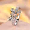 Shiny Flower Finger Rings for Women Girls Romantic Rose Gold Color Rose Leaf Zircon Ring Fashion Jewelry