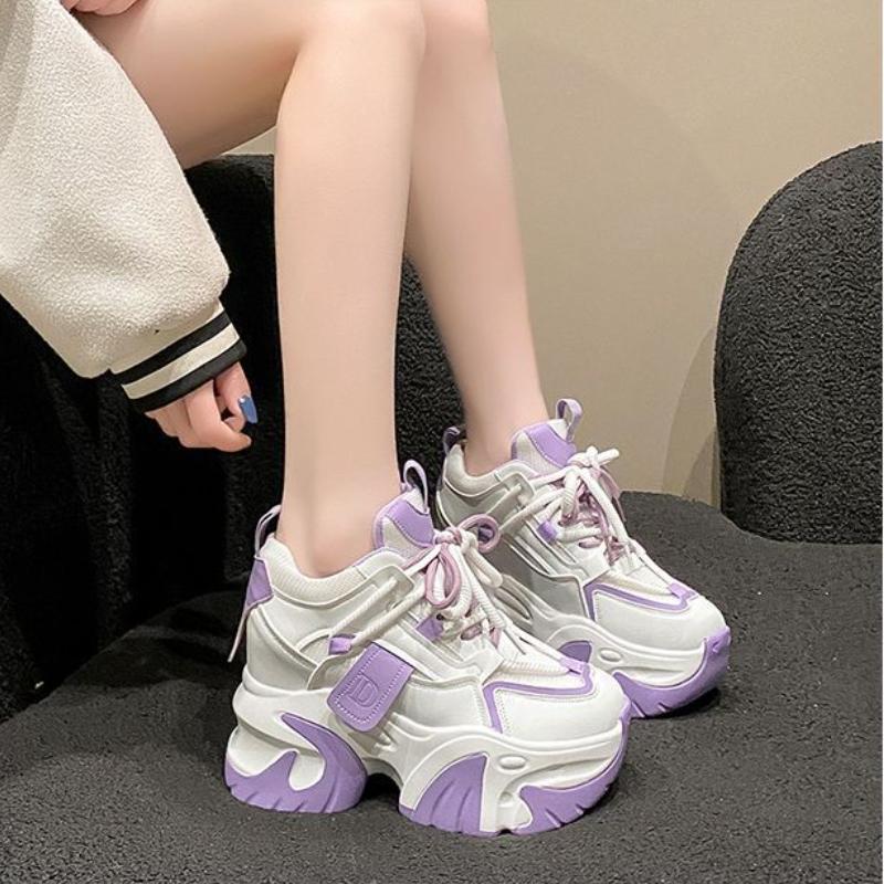 Весенне-осенние женские массивные кроссовки, кожаная повседневная обувь на скрытом каблуке 10 см, женская спортивная обувь на высокой платформе с кристаллами, женская спортивная обувь для папы