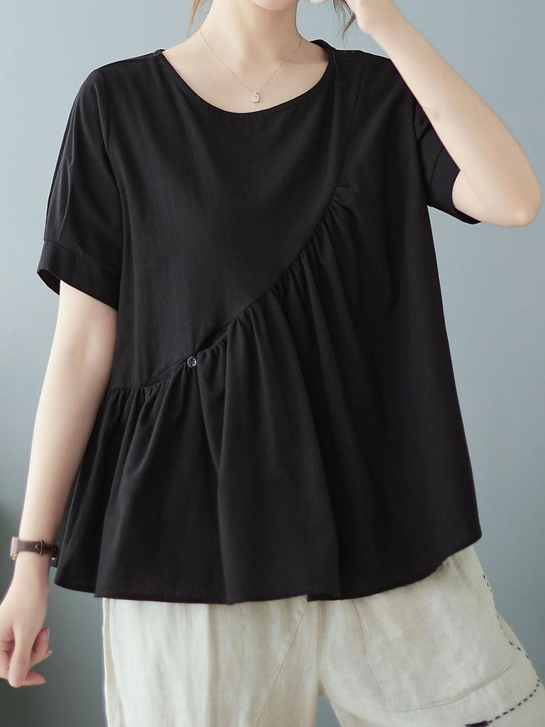 Women Loose Blouse Short Sleeved Flared Vintage Holiday T-Shirts