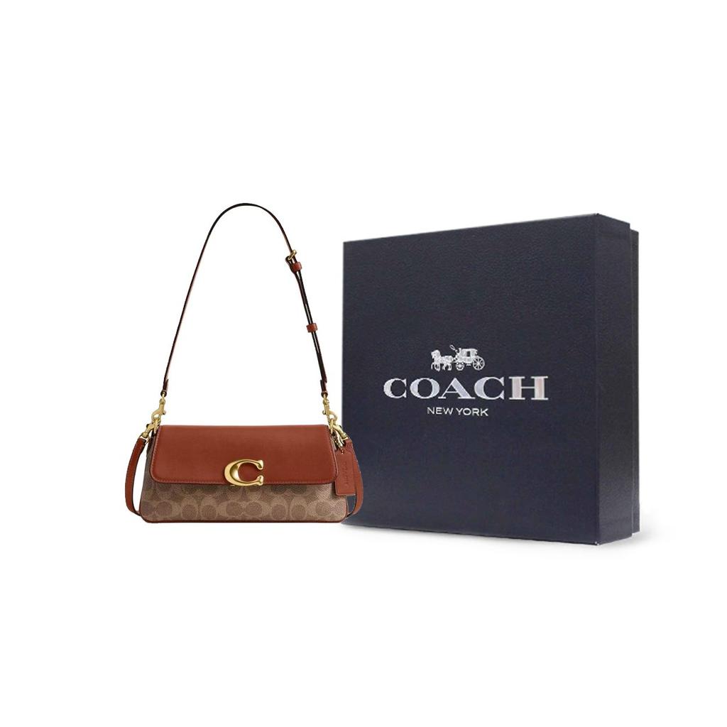 Coach Jet 25 Логотип Винтажная Кожаная Сумка-тоут Через плечо Наплечная Сумка Средний Размер Женские сумки Коричневый CBA83-B4XHG