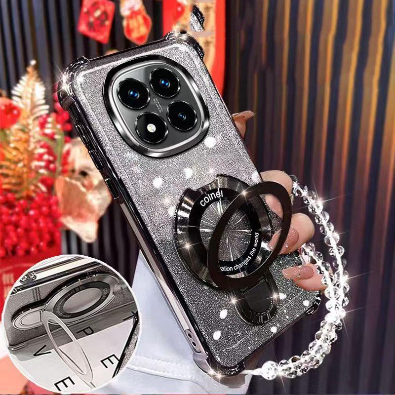 Для Xiaomi Redmi Note 14 13 12 11 10 9 Pro 14C 12C 13C 10C 9C 9T Противоударный чехол Блестящий Магнитный держатель-подставка Чехол-браслет