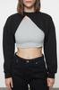 Women's Fashion Stylish Sweatshirt Black Asymmetrical Super Crop Crew Neck Thin Knitted Sweatshirt