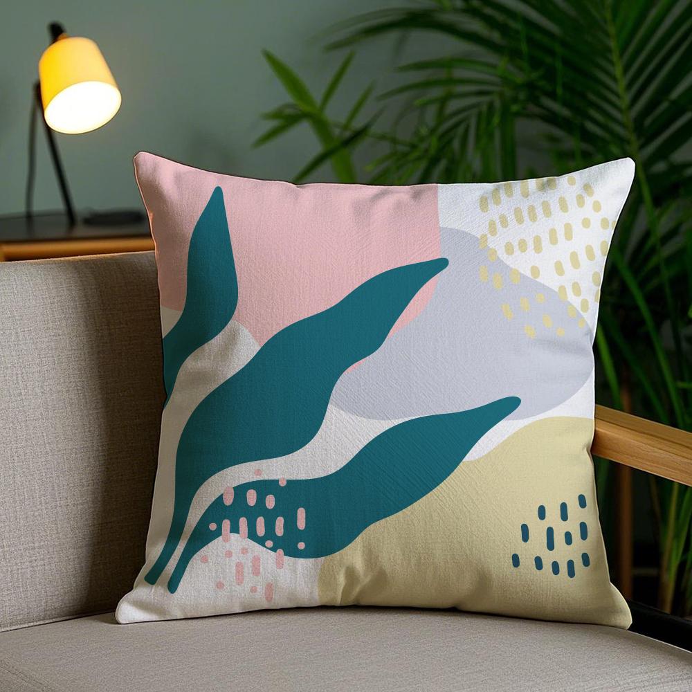 Абстрактная Простая Геометрическая Наволочка с Листьями Шёлковая Элегантная Удобная для Дивана Кровати Невидимая Молния