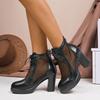 Большой размер 2025 Лето Сетка Современные женские ботинки На шнуровке Дышащие Задняя молния Ботильоны Классика Массивный каблук Женские сандалии