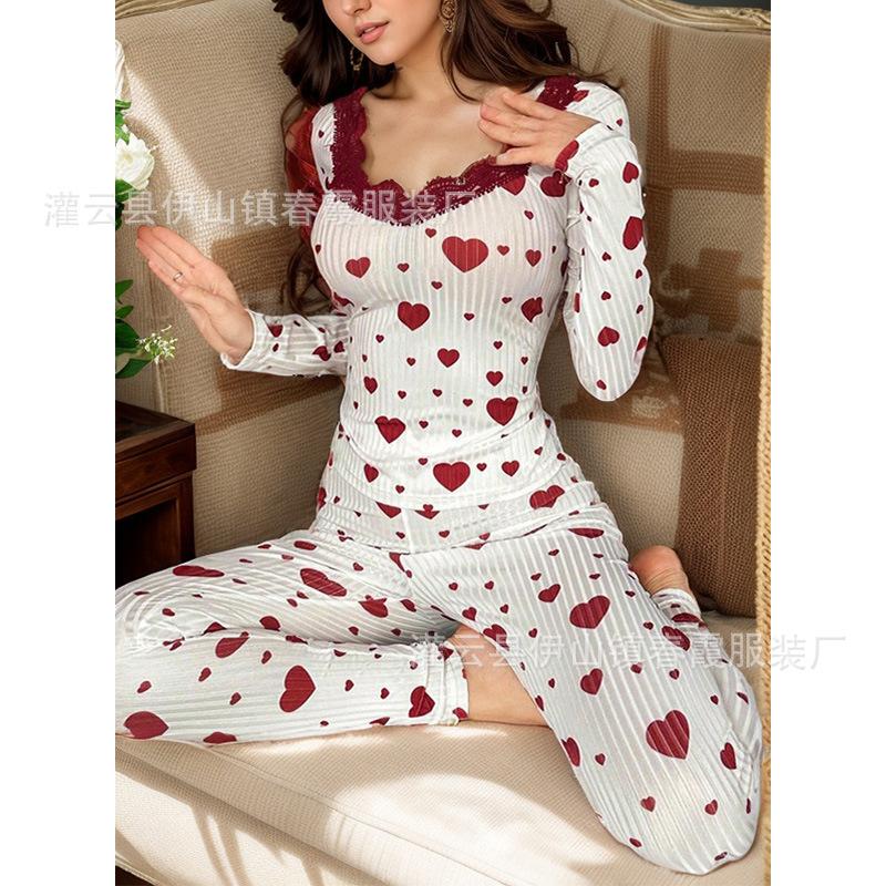 New loungewear love printed pajamas love long sleeves trousers set can be worn outside European and American women's pajamas