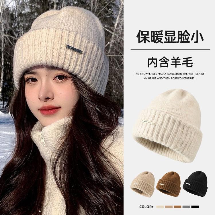 Knitted wool hat women's new winter thickened warm cold hat lazy windproof ear protection stack hat