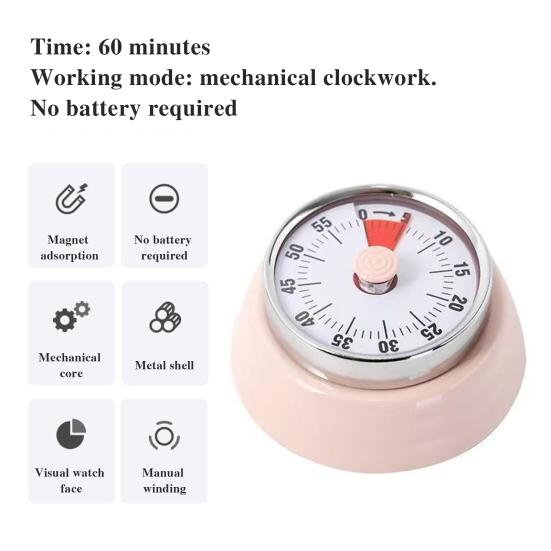 60-минутный механический таймер с магнитным основанием, портативный кухонный таймер, визуальный циферблат, звонок, оповещение, инструмент для управления временем