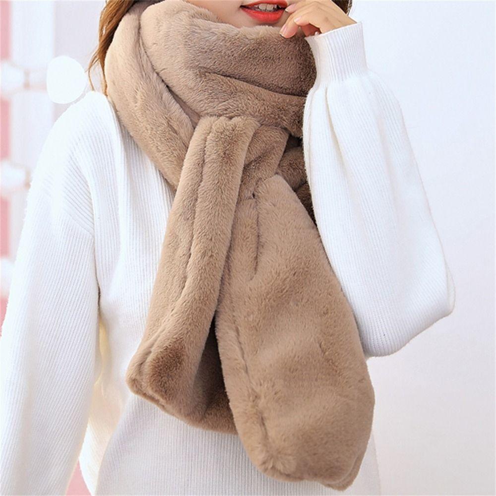 Soft Plush Faux Fur Scarf Thicken Warm Neck Protector Fashion Shawl Scarves for Women