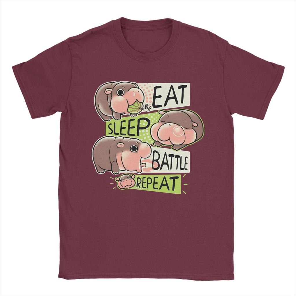 Eat Sleep Moo Deng T-Shirt Men  Humor Cotton Tees Round Collar Short Sleeve T Shirt Graphic Printed Clothes