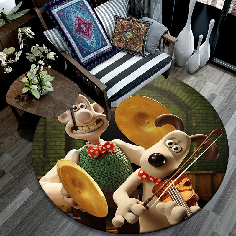 Wallace and Gromit Round Area Rug,Carpet Rug for Living Room Bedroom Sofa Playroom Decor,Non-slip Floor Mat