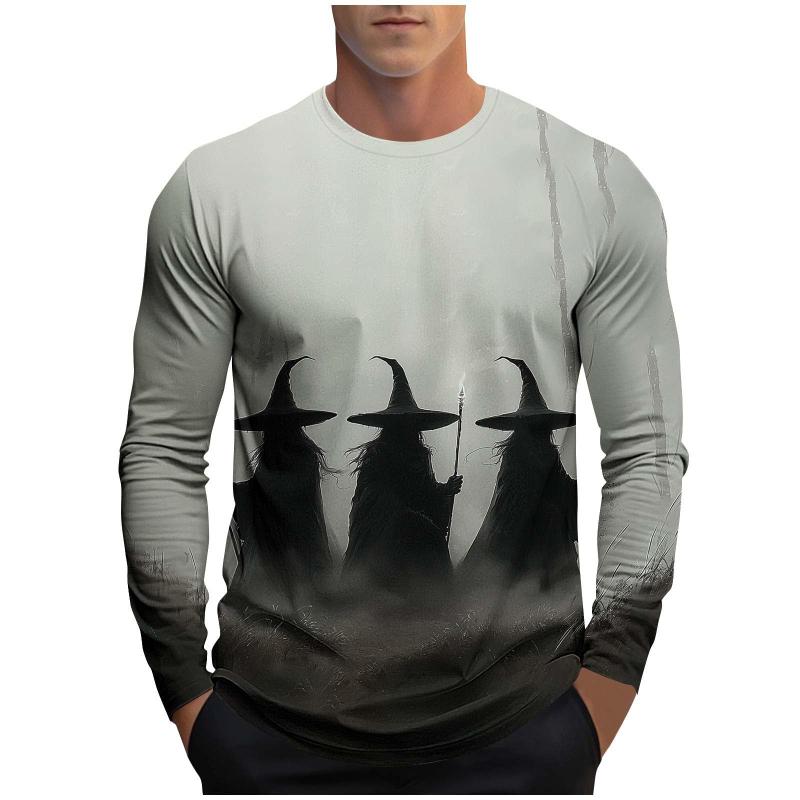 Осень 2025 Новая Повседневная Мода Мужской Топ с Круглым Вырезом Принт 3D Волшебник и Тыква Стильная Крутая Футболка Одежда Y2K