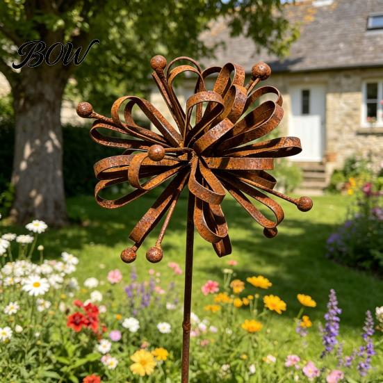 Decorative Ground Stakes for Yard Iron Garden Stake Decor, Metal Outdoor Ornament with Rustproof Coating, Lawn Easy Insert Patio Villa Landscape,