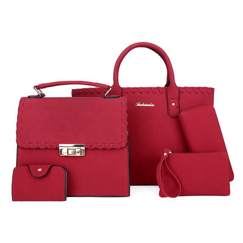 Новая плечевая сумка класса люкс контрастного цвета, плетеная сумка-ведро большой вместимости, однотонная сумка с замком, сумка через плечо, набор из пяти предметов