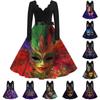 Женское повседневное модное платье с V-образным вырезом и длинным рукавом с карнавальным принтом в винтажном стиле