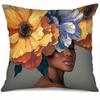Home Decor Floral Portraits: Women & Colorful Blooms Pattern Cushion Cover Suitable for Sofa Bedroom Car Pillow Cover