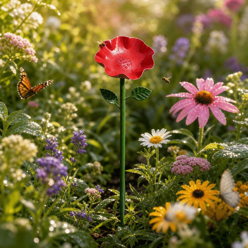 Flower Shape Garden Birdbath Garden Stake Bird Bath Bee Butterfly Watering Station Wildlife Garden