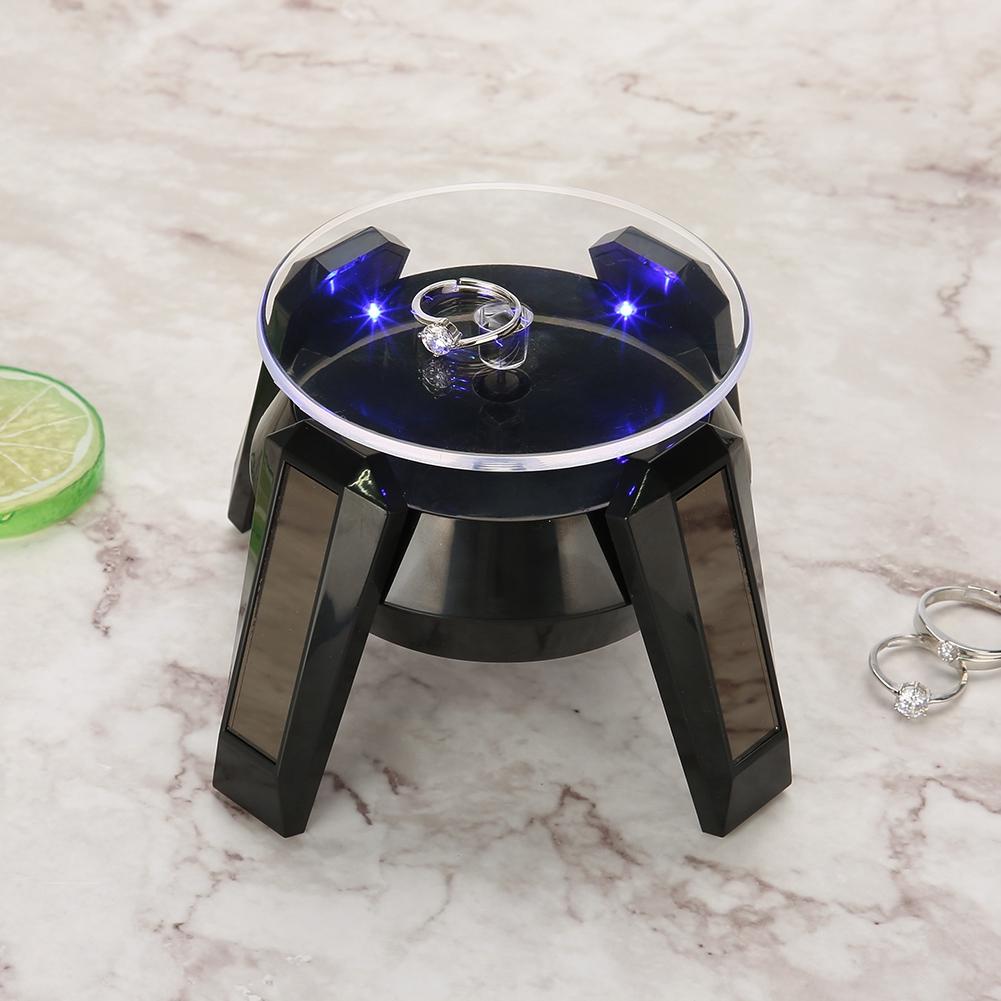 Solar 360 Degrees Rotating Turntable Watch Phone Jewelry Display Stand LED Light (Black)