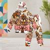 Girls Halloween Printed Hooded Long Sleeve Kangaroo Pocket Top Cuffed Pants Two Piece Set
