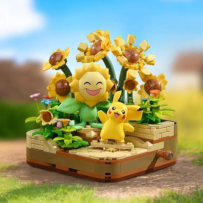 Строительные блоки Pokemon Sprigatito Fuecoco Eevee Quaxly Potted Plants Assembly Model Mini Brick Figure Toysfor Kids