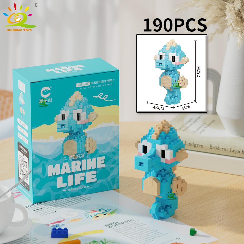 HUIQIBAO Мини Милый Акула Черепаха Краб Морские Животные Микро Строительный Блок 3D Алмазная Модель Кирпич DIY Городские Игрушки для Детей