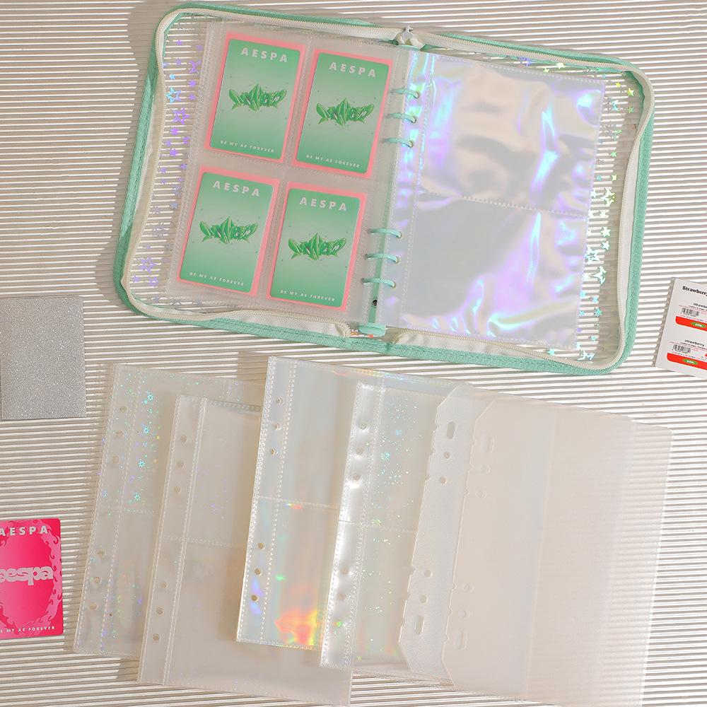 10pcs Laser Star 3/5inch Po Album Inner Sleeves Kawaii A5 Binder Refill Pockets Sleeves Toploader Pocards Notebook Diary