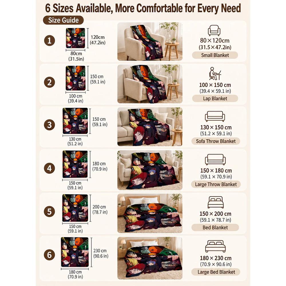 Naruto'S Akatsuki Members Theme Cute Flannel Blanket Machine Washable Fleece Blanket For Living Room Sofa Balcony Home Decor New Year Gift