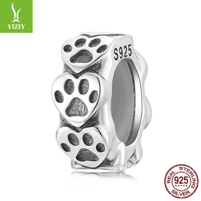 Cute Cute Pet Print Silicone Positioning Beads Simple Cat Paw Print S925 Sterling Silver Bracelet Beads