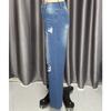 Women Street Ripped Hole Denim Jeans Ladies High Waist Wide Leg Straight Pants Full Length Long Trousers