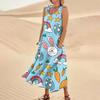 Women's Summer Casual Fashion Easter Printed Sleeveless Round Neck Pocket Dress
