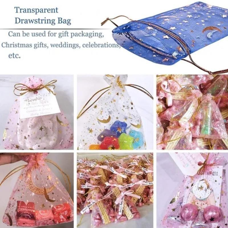 100PCS Stars & Moon Design Organza Sheer Gauze Element Jewelry Bags Tulle Fabric Wedding Gift Bags Sachet OrganzaGift Bag