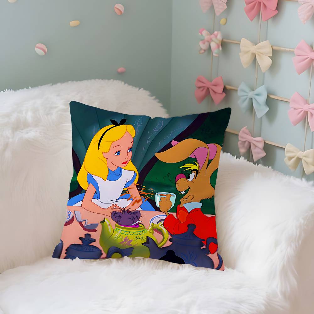 Classic AnimeAalice InWwonderlandS Cute Throw Pillow Covers Pattern Cushion Cover Suitable For Sofa Bedroom Car Pillow Cover