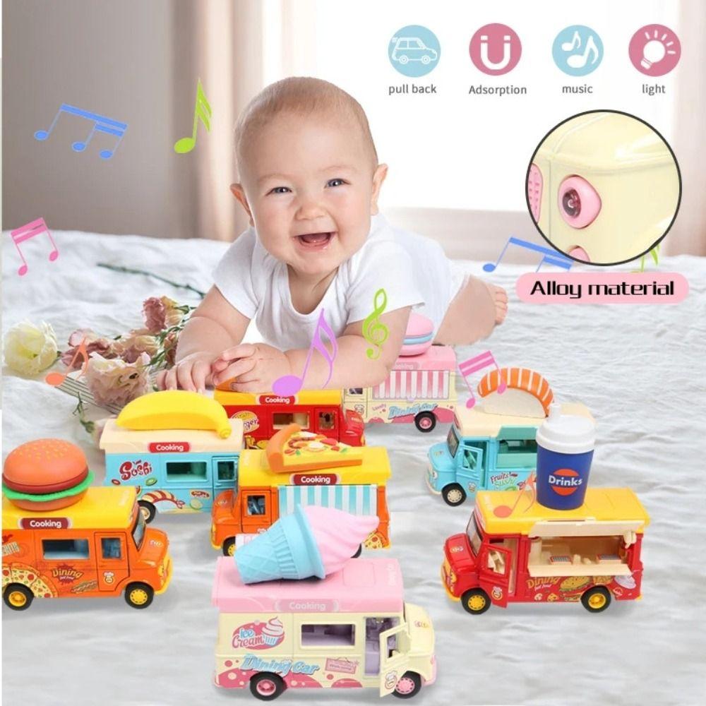 Bright Colors Ice Cream Car Model with Music Light Pull Back Car Food Truck Toy  Children Gift