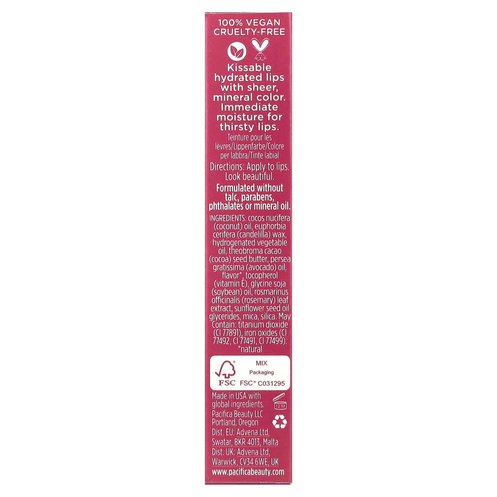 Pacifica Natural Color Quench Lip Tint, кроваво-оранжевый, 0,15 унции (4,25 г)