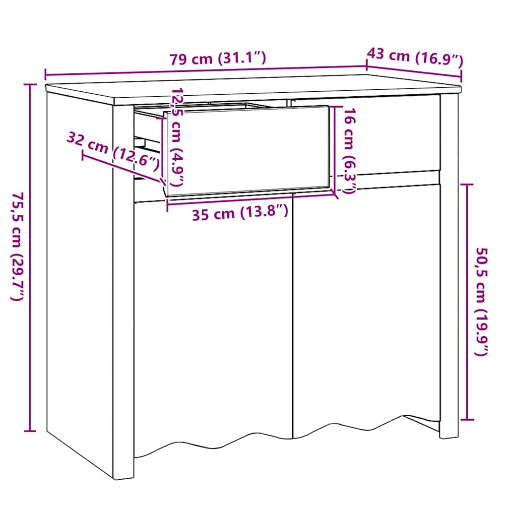 Drammen Sideboard White 79 x 43 x 75.5 cm Solid Pine Wood