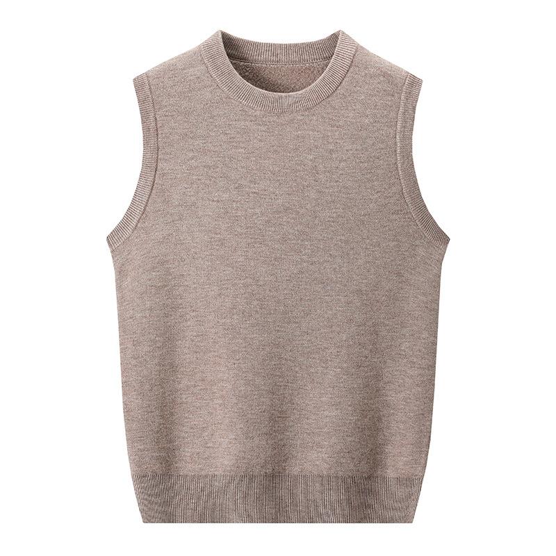 Spring, Autumn and Winter Men's Sleeveless Wool Solid Color Vest Middle-aged Loose Dad Men's Bottom Shirt Top
